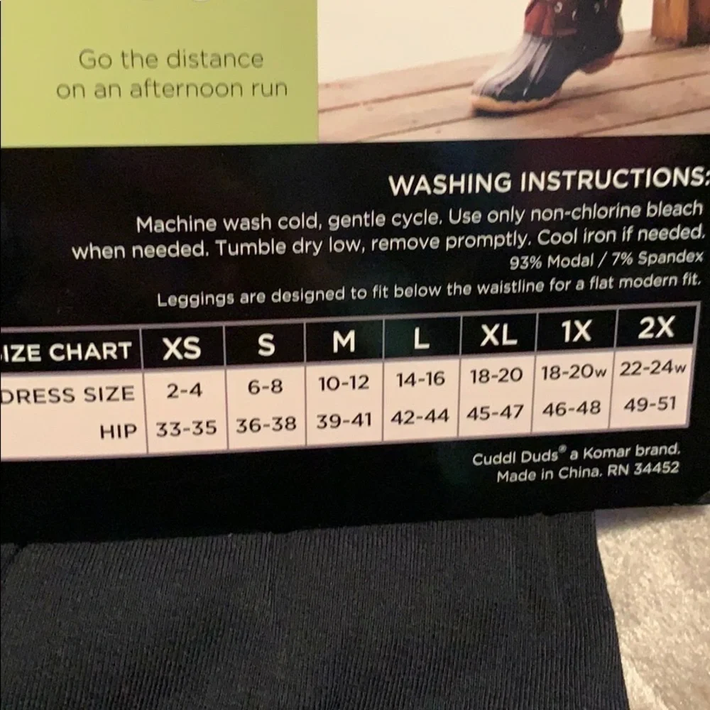 Cuddle Duds black warm layers leggings softwear with stretch, XS, new